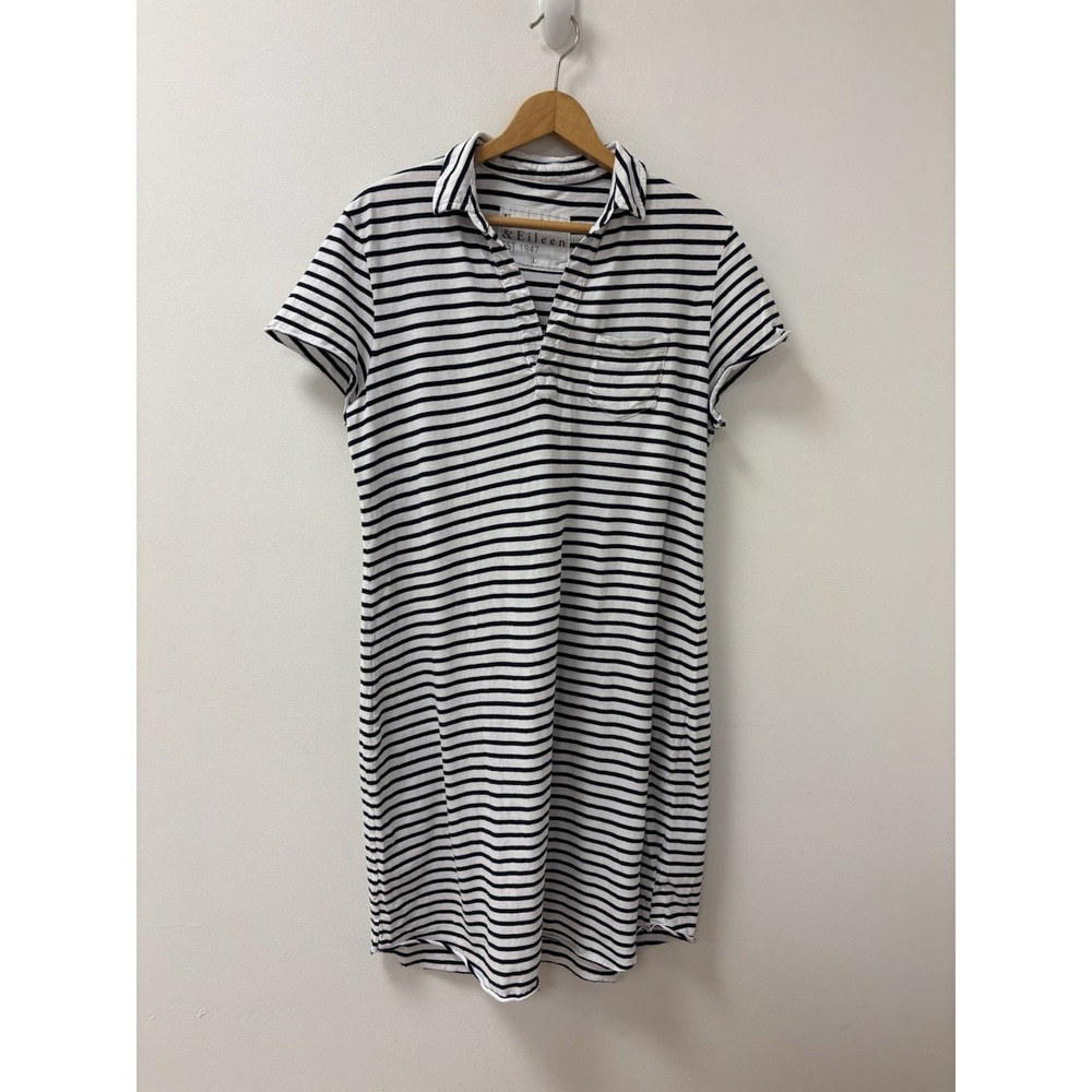Frank & Eileen Lauren Cotton Polo Dress  Navy Stripe Sz L Preppy Nautical